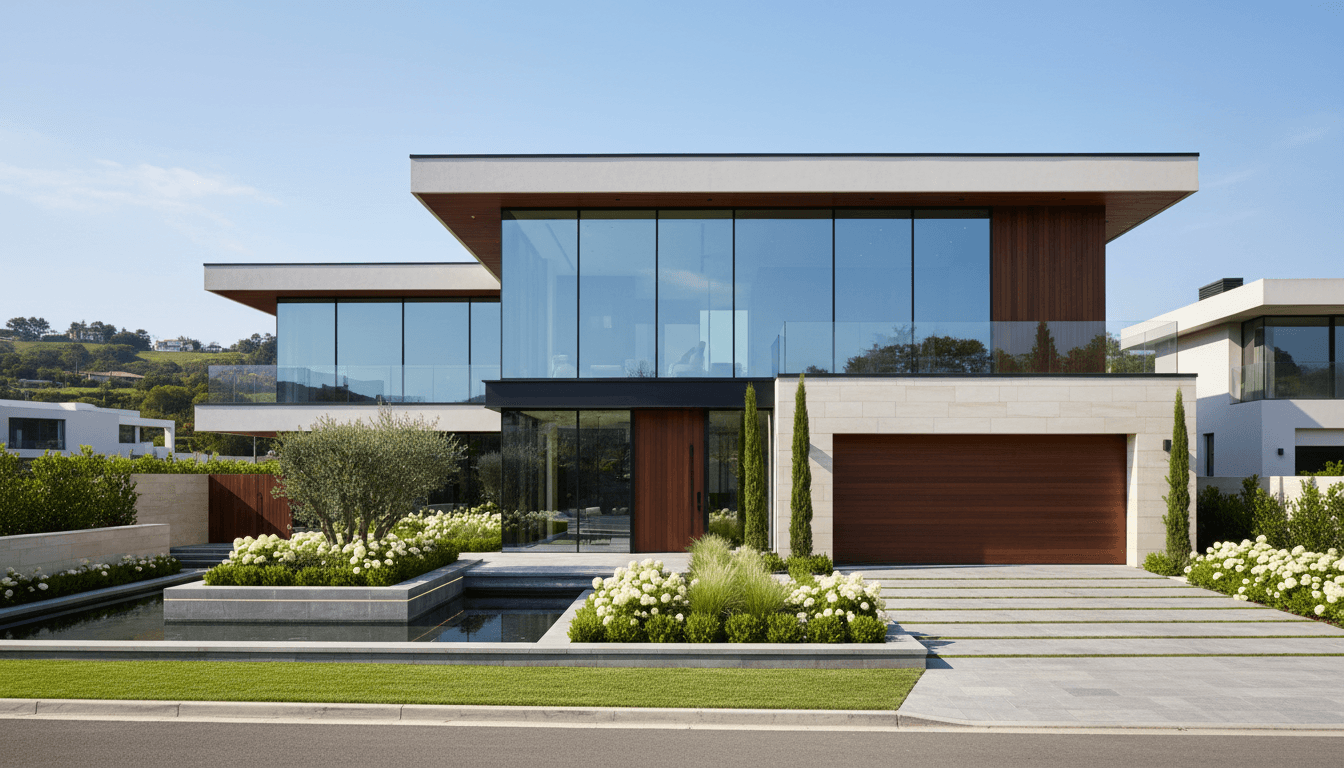 Modern new construction home in Houston with contemporary design and landscaping
