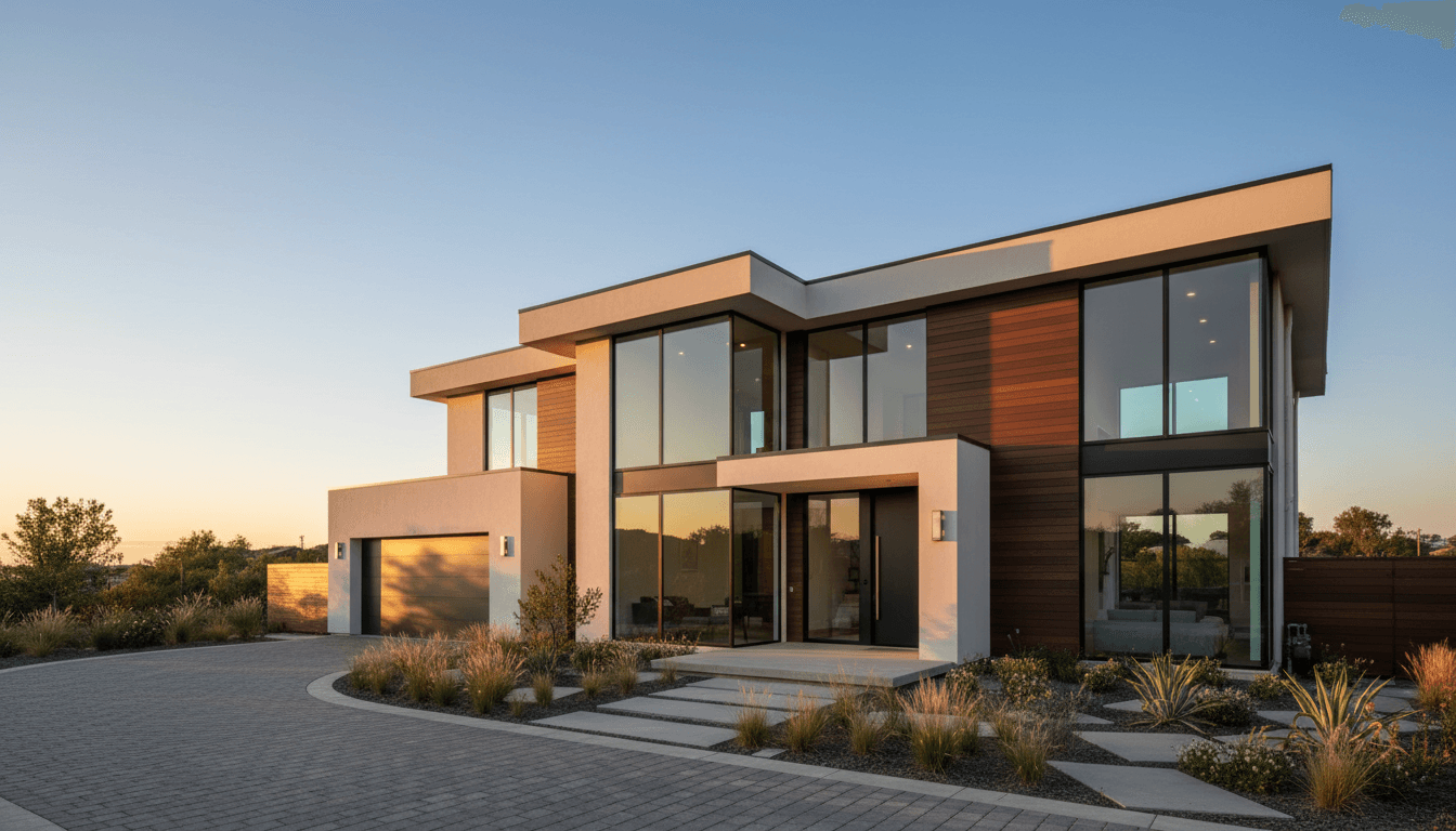 Modern new construction home with contemporary design and bright exterior